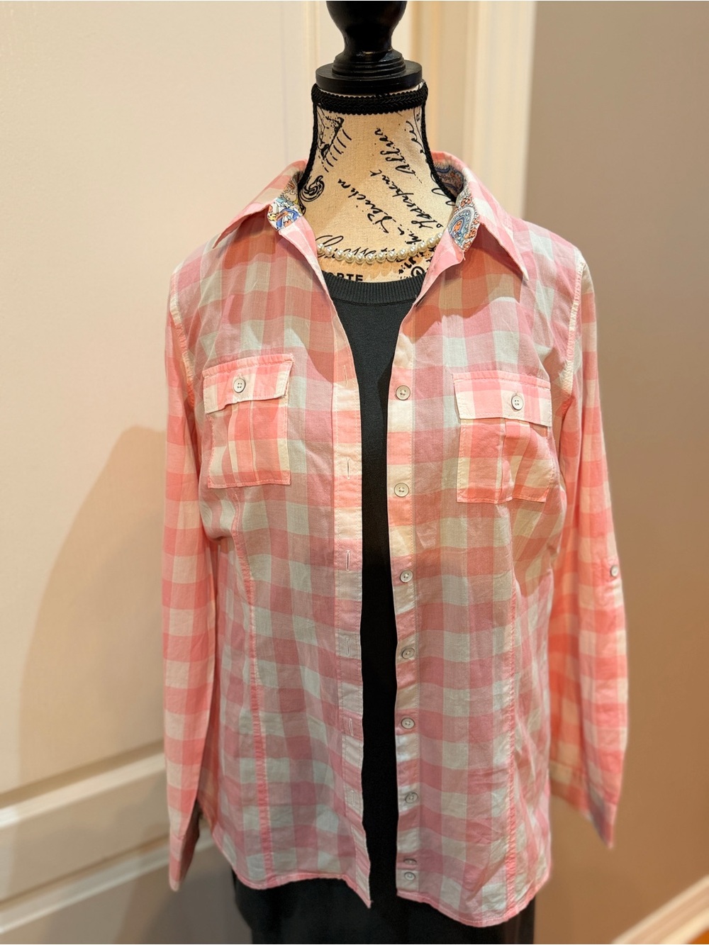 G.H. Bass Pink and White Gingham Button-Up Shirt